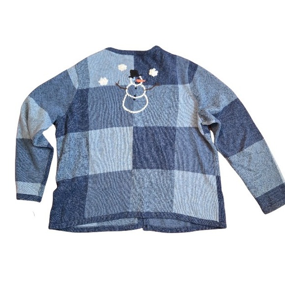 Vintage Nostalgic Blue Christmas Cardigan Snowman and Snowflakes Plus Size XL - Picture 5 of 10